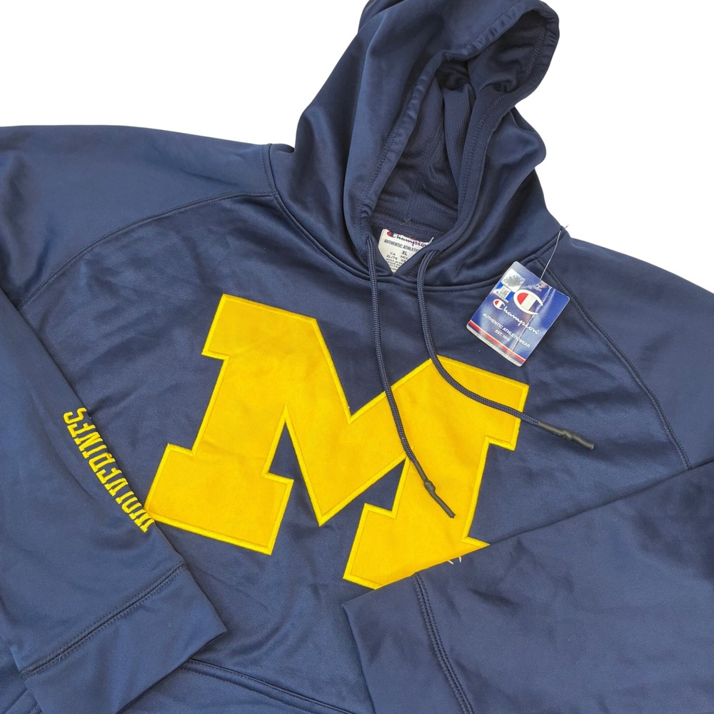 New Champion Michigan Wolverines Hoodie Men XL Blue Performance NCAA Sweatshirt